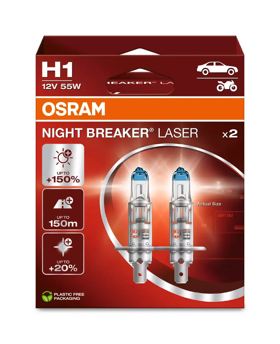 NIGHT-BREAKER-LASER-H1-64150NL-2HB H1 Osram Night Breaker Laser 150% 12V/55W - 2PCS (64150NL-2HB) - Image 1